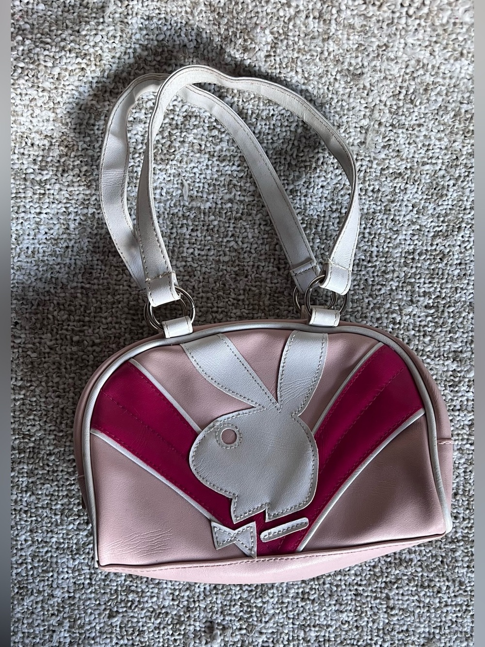 Vintage Y2K Playboy Pink & Magenta Leather Patchwork Shoulder Bag